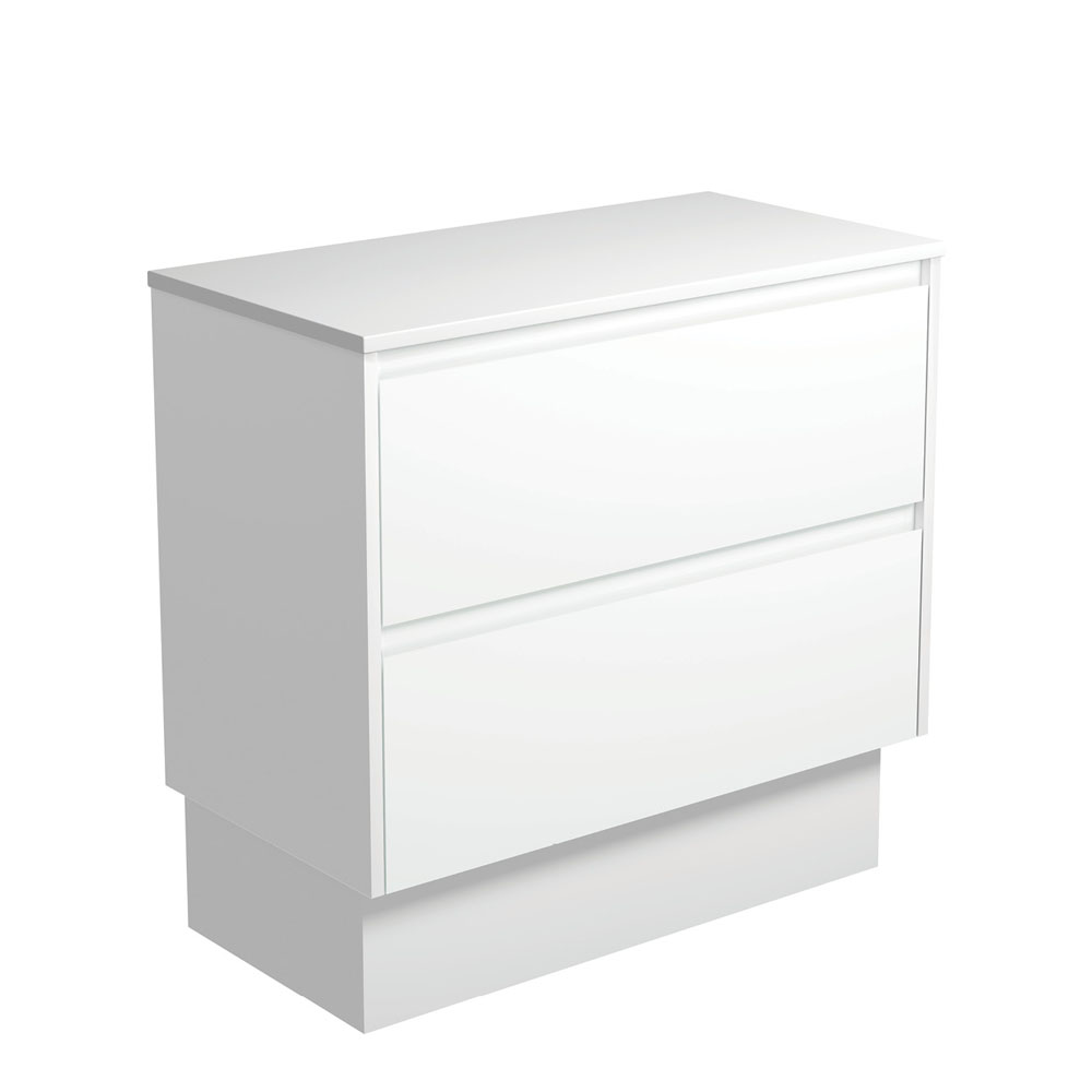 Fienza 90BWK Amato 900 On Kickboard Cabinet, Satin White, Cabinet Only
