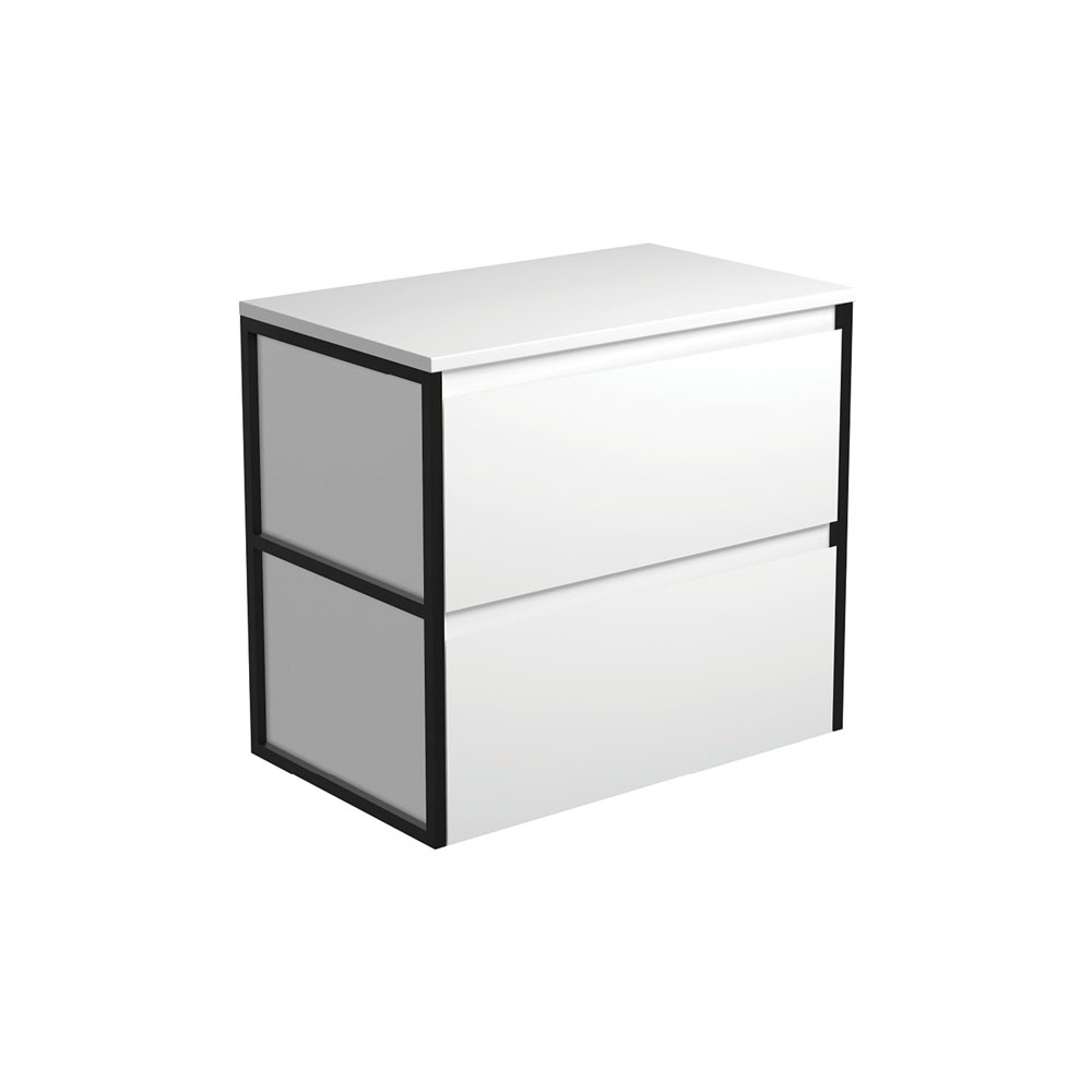 Fienza 75BWF Amato 750 Wall Hung Cabinet, Matte Black Frames, Satin White, Cabinet Only