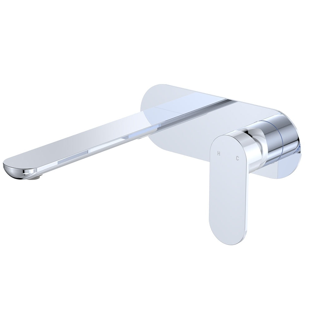 Fienza 234106-200-LF Empire Slim Basin/Bath Wall Mixer Set, Oval Plate, 200mm Outlet, Lead Free, Chrome