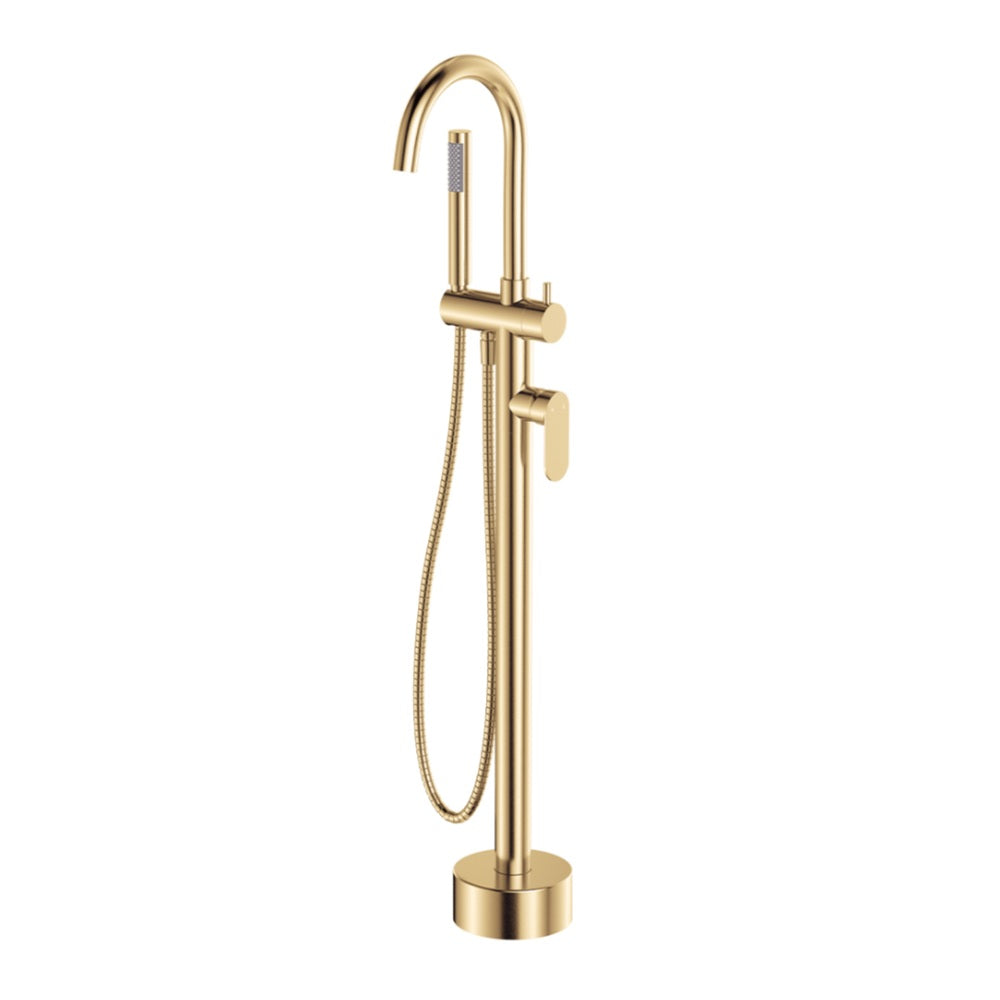 Fienza 234113UB Empire Slim Floor Mounted Bath Mixer with Hand Shower, Urban Brass