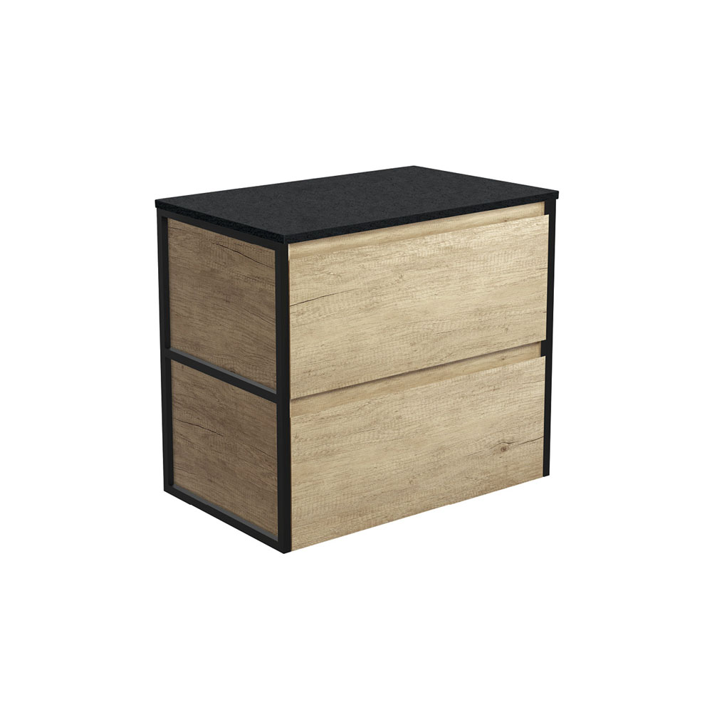 Fienza 90BSF Amato 750 Wall Hung Cabinet, Matte Black Frames, Scandi Oak, Cabinet Only