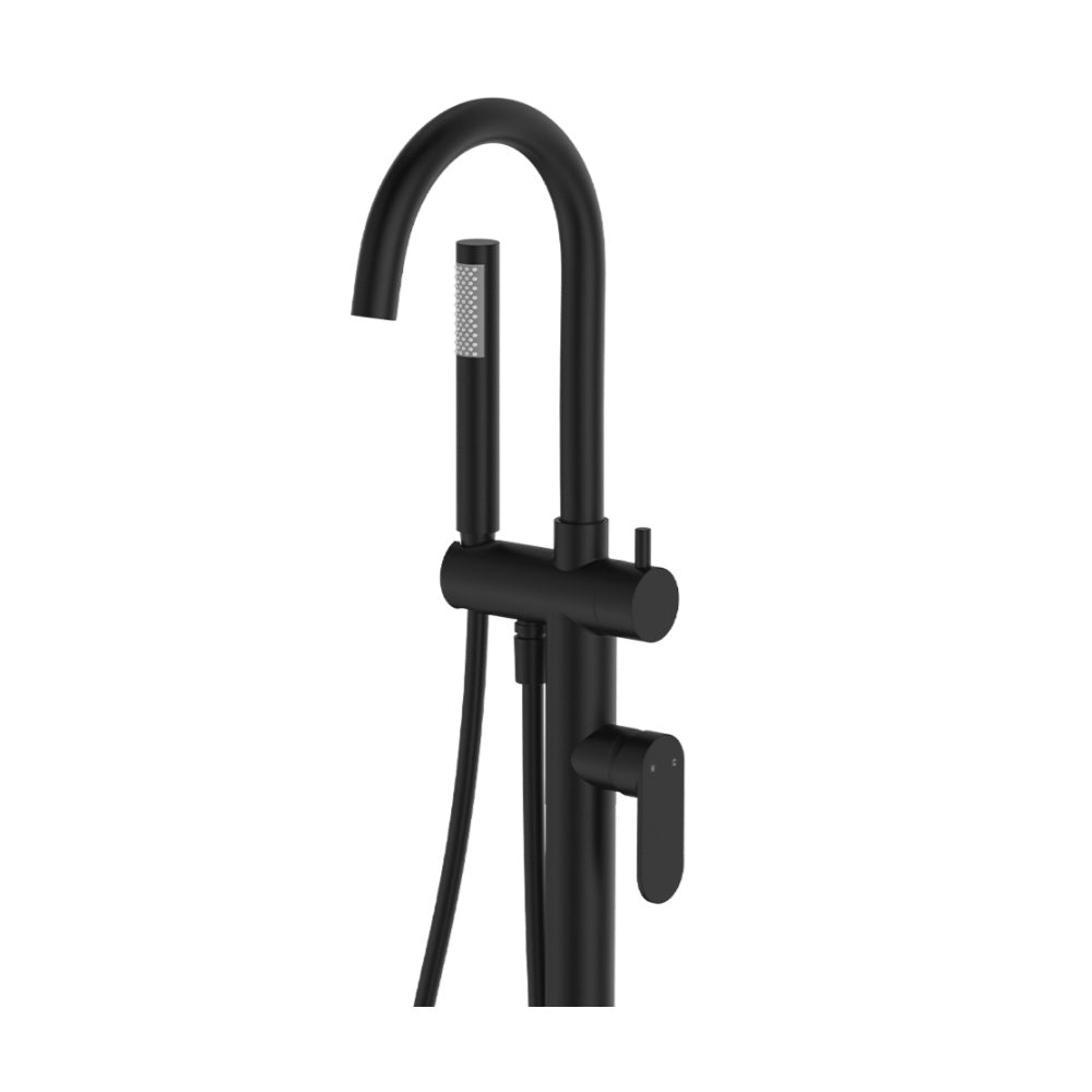 Fienza 234113B Empire Slim Floor Mounted Bath Mixer with Hand Shower, Matte Black