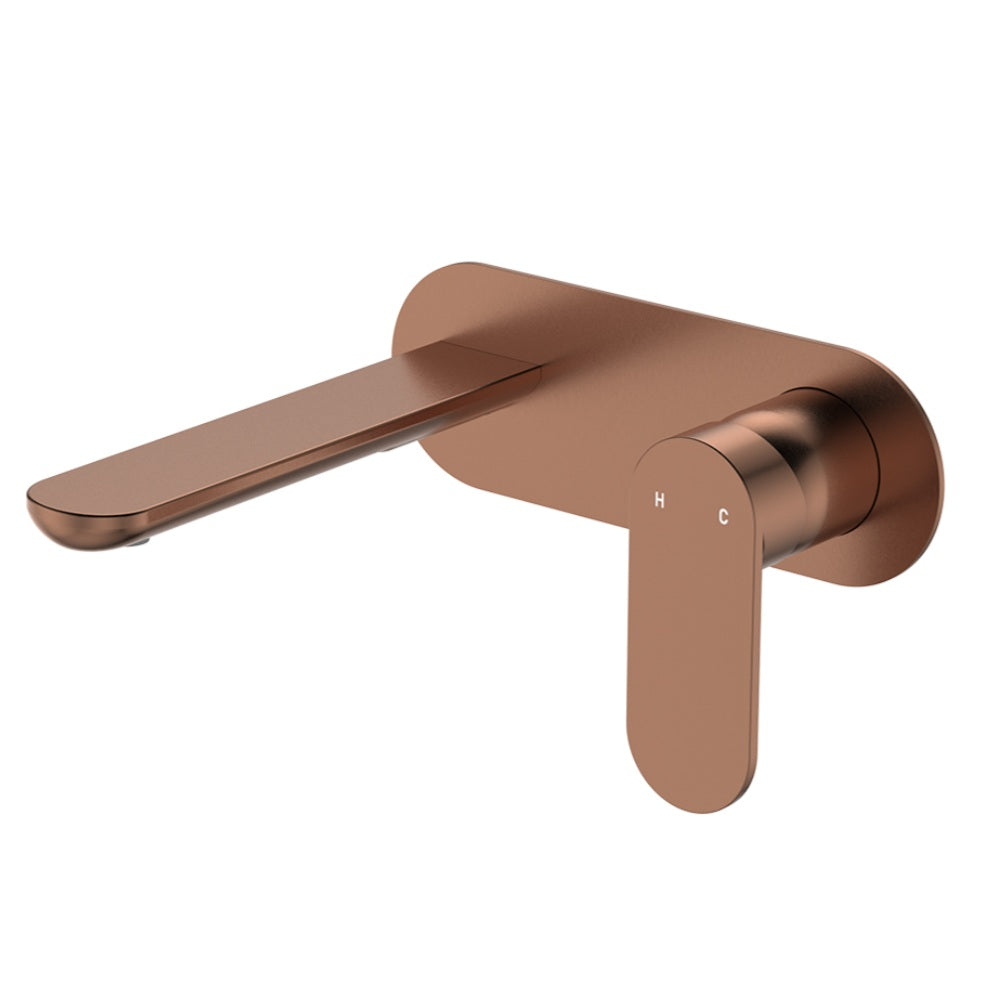 Fienza 234106CO-LF Empire Slim Basin/Bath Wall Mixer Set, Oval Plate 160mm Outlet, Lead Free, Brushed Copper