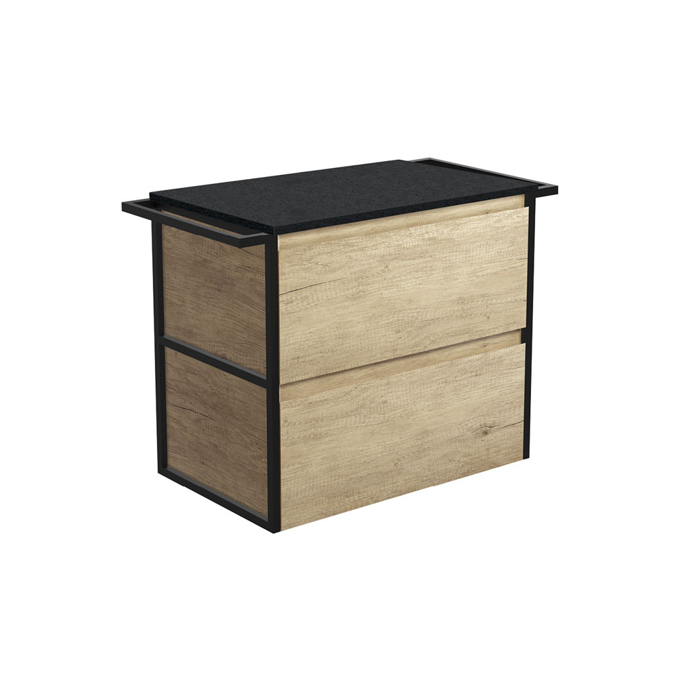 Fienza 75BST Amato 900 Wall Hung Cabinet, Matte Black Towel Rails, Scandi Oak, Cabinet Only