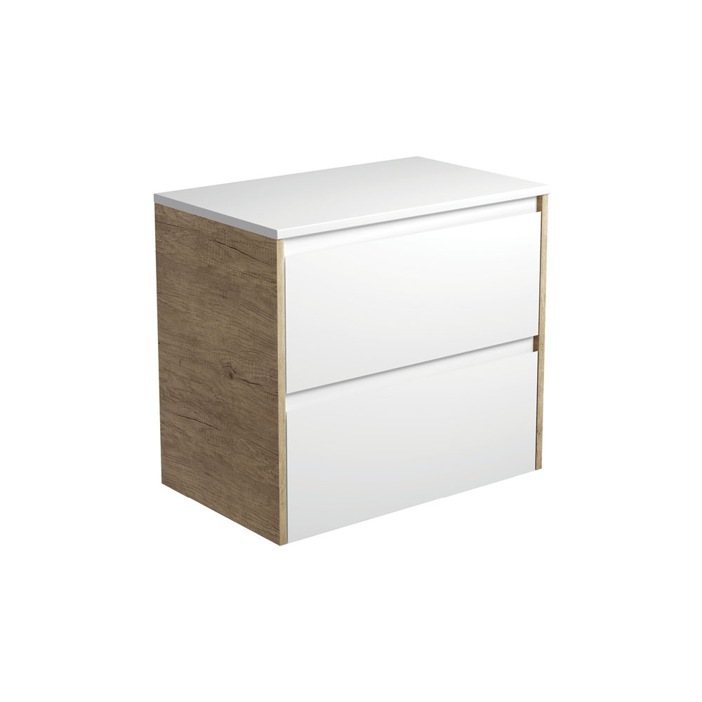 Fienza 75BWS Amato 750 Wall Hung Cabinet, Scandi Oak Panels, Satin White, Cabinet Only
