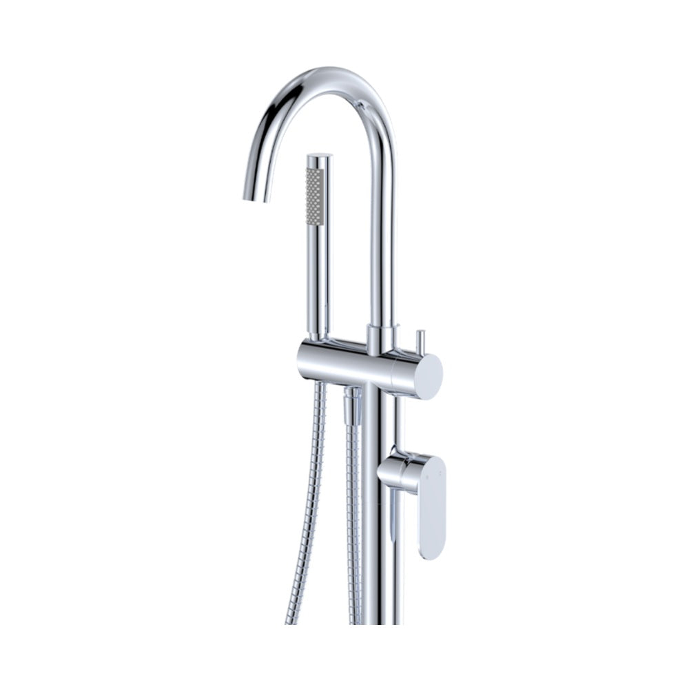 Fienza 234113 Empire Slim Floor Mounted Bath Mixer with Hand Shower, Chrome