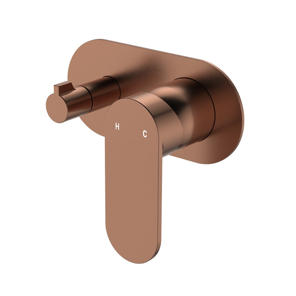 Fienza 234112CO-LF Empire Slim Wall Diverter Mixer, Large Oval Plate, Horizontal, Lead Free, Brushed Copper