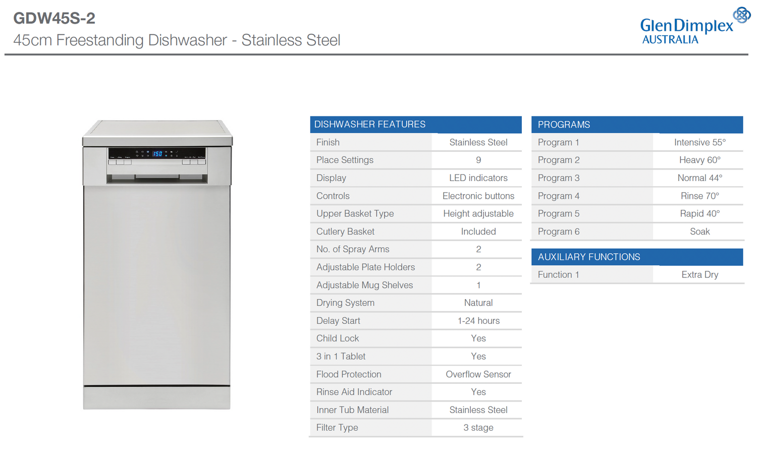 Baumatic GDW45S2 45cm Stainless Steel Dishwasher - Ex Display Discount