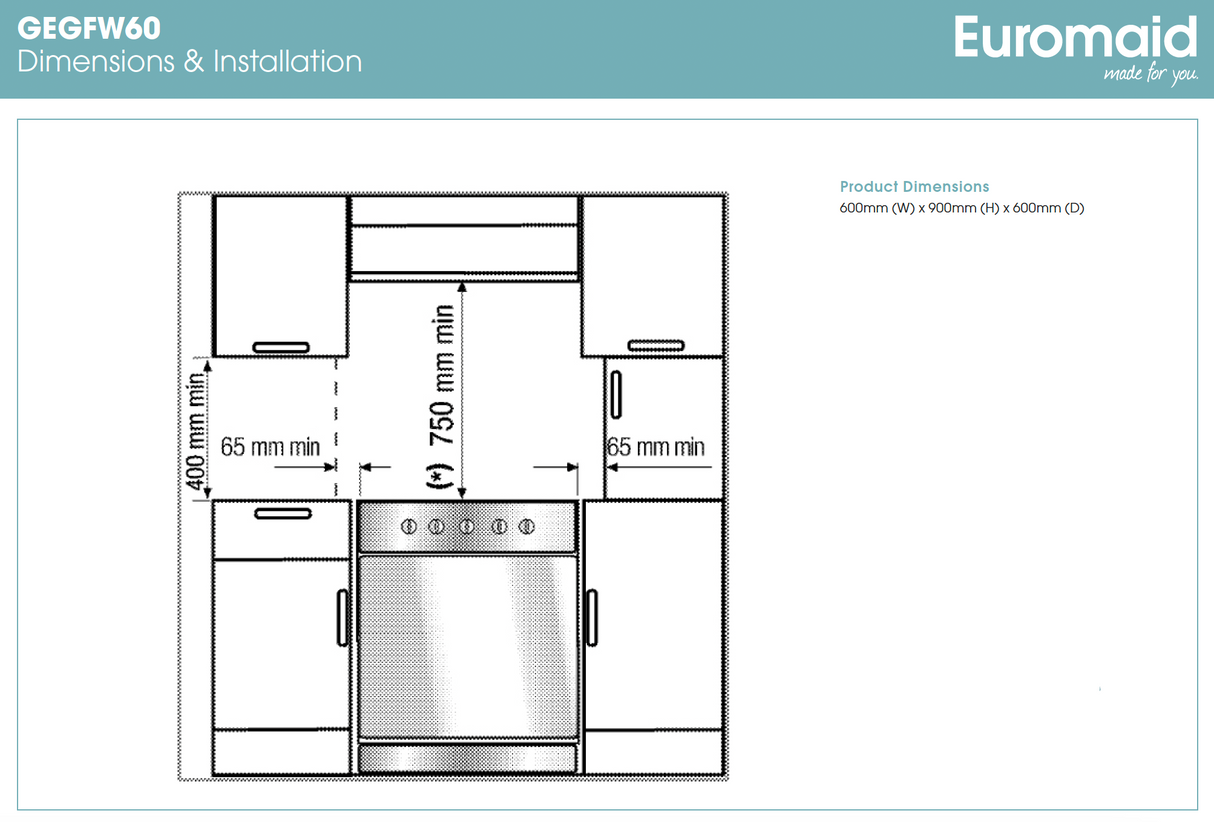 Euromaid GEGFW60 60cm White Gas Stove - Ex Display Discount