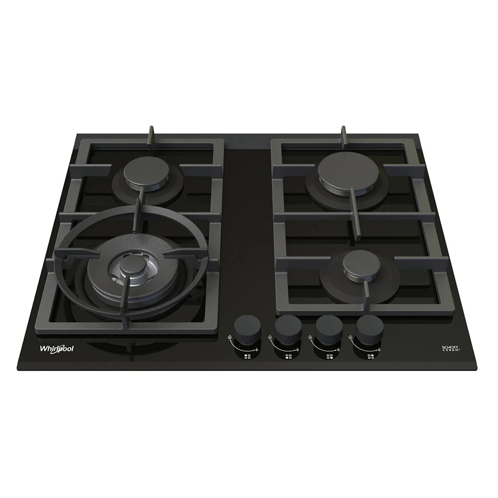 Whirlpool GGW610NBAUS 60cm 4 Burner Gas Cooktop In Black Glass