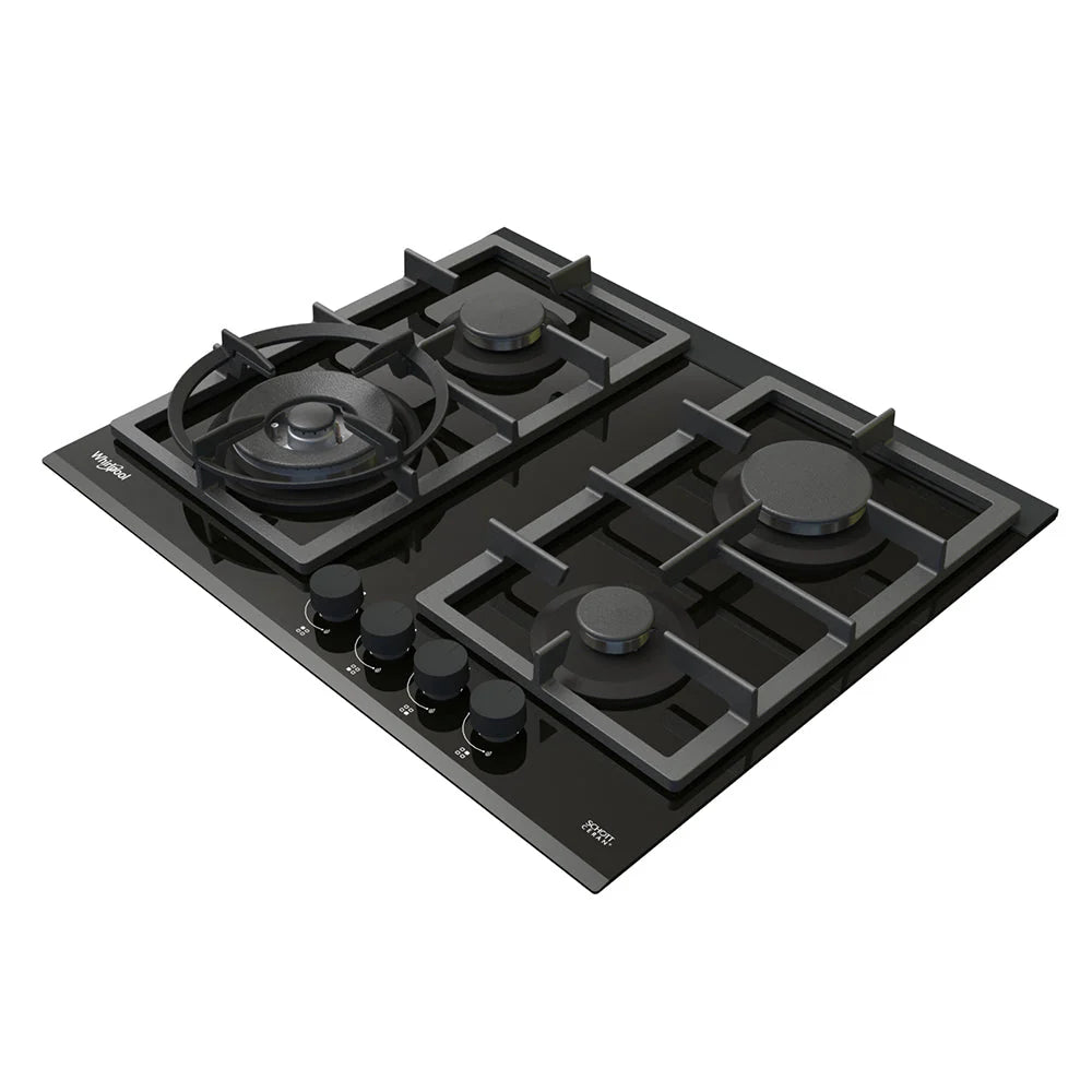 Whirlpool GGW610NBAUS 60cm 4 Burner Gas Cooktop In Black Glass