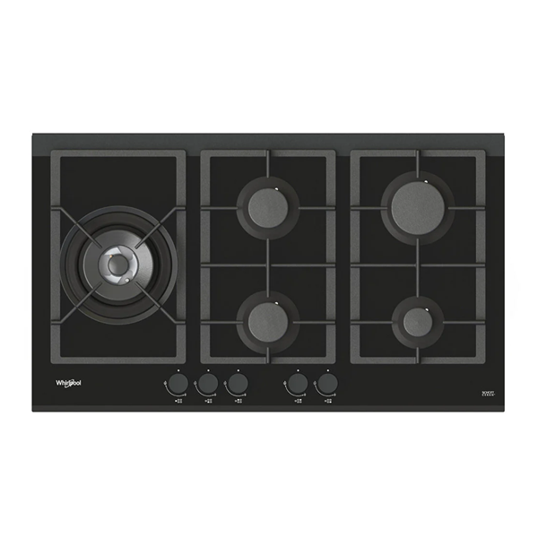 Whirlpool GGW870NBAUS 90cm 5 Burner Gas Cooktop In Black Glass
