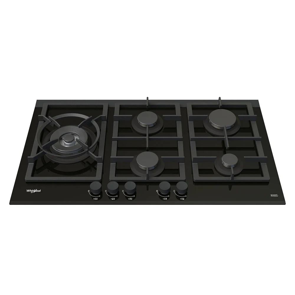 Whirlpool GGW870NBAUS 90cm 5 Burner Gas Cooktop In Black Glass