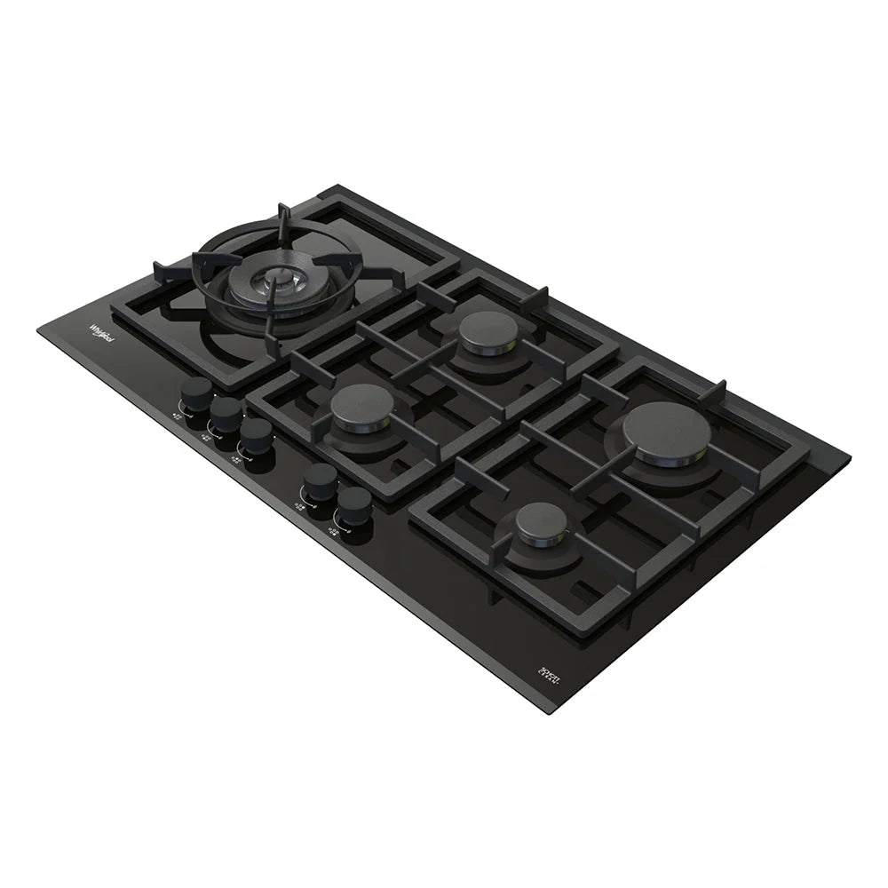Whirlpool GGW870NBAUS 90cm 5 Burner Gas Cooktop In Black Glass