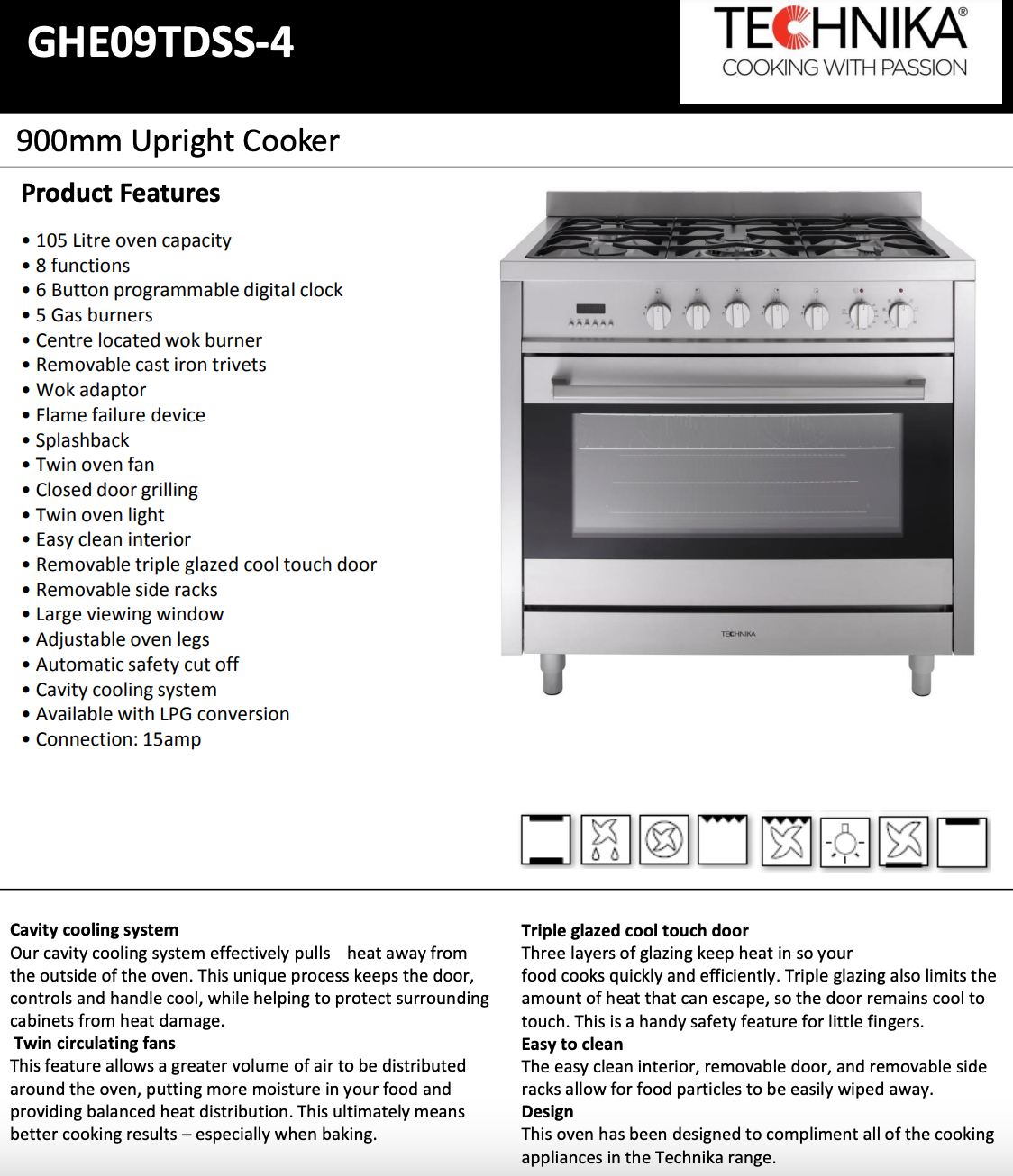 Technika GHE09TDSS-4 90cm Dual Fuel Freestanding Cooker - Seconds Discount