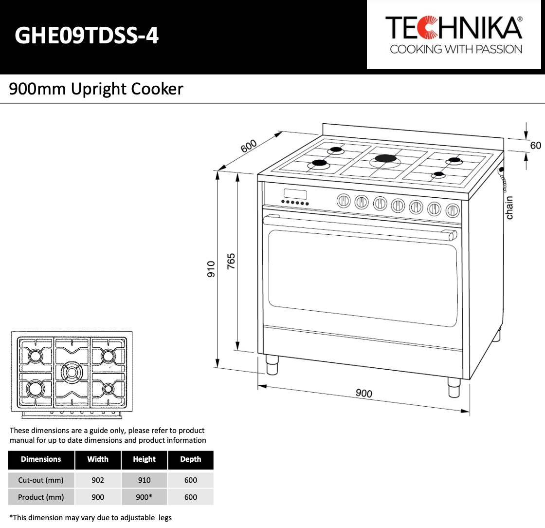 Technika GHE09TDSS-4 90cm Dual Fuel Freestanding Cooker - Seconds Discount