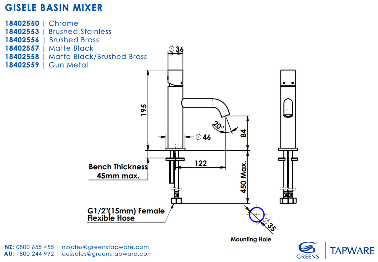 Greens Gisele 18402557 Basin Mixer - Matte Black