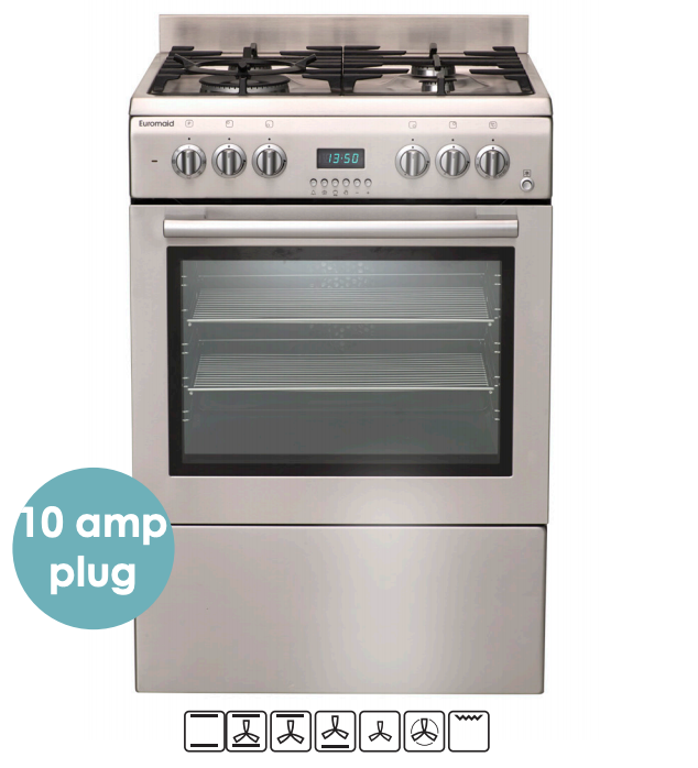 Euromaid Gteos60 60Cm Stainless Steel Dual-Fuel 10Amp Plug Upright Stove Dual Fuel Stoves