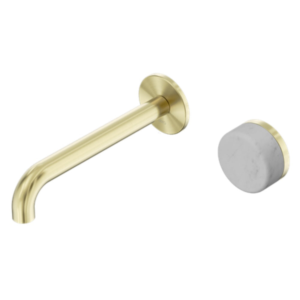Nero Serenity Progressive Wall Basin Mixer 160mm Spout w/ Carrara Handle Brushed Gold 24E061BG