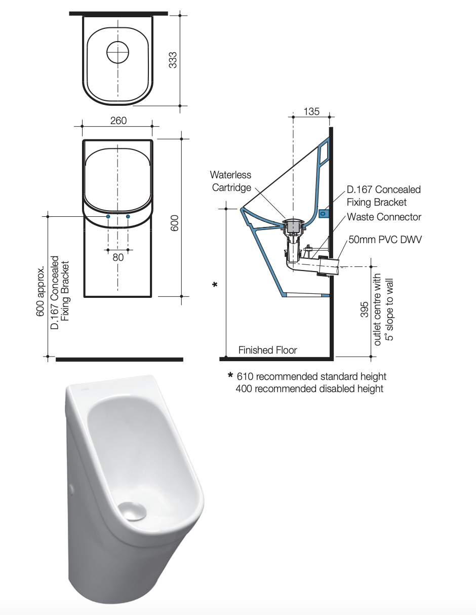 Caroma H2ZERO Cube Waterless Urinal Special Order SA Appliance