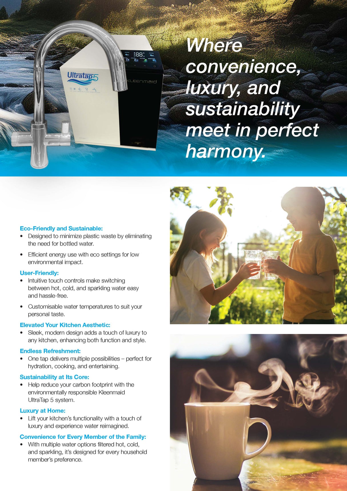 Kleenmaid HCSUB511-C Ultratap 5 Water Filtration & Enhancement System, Filtered Boiling, Filtered Chilled, Sparkling Mixer Tap
