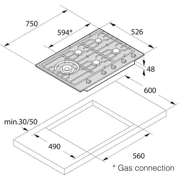 ASKO 75cm Natural Gas Cooktop with Super Flex Wok Burner Stainless Steel HG1776SD - Ex Display