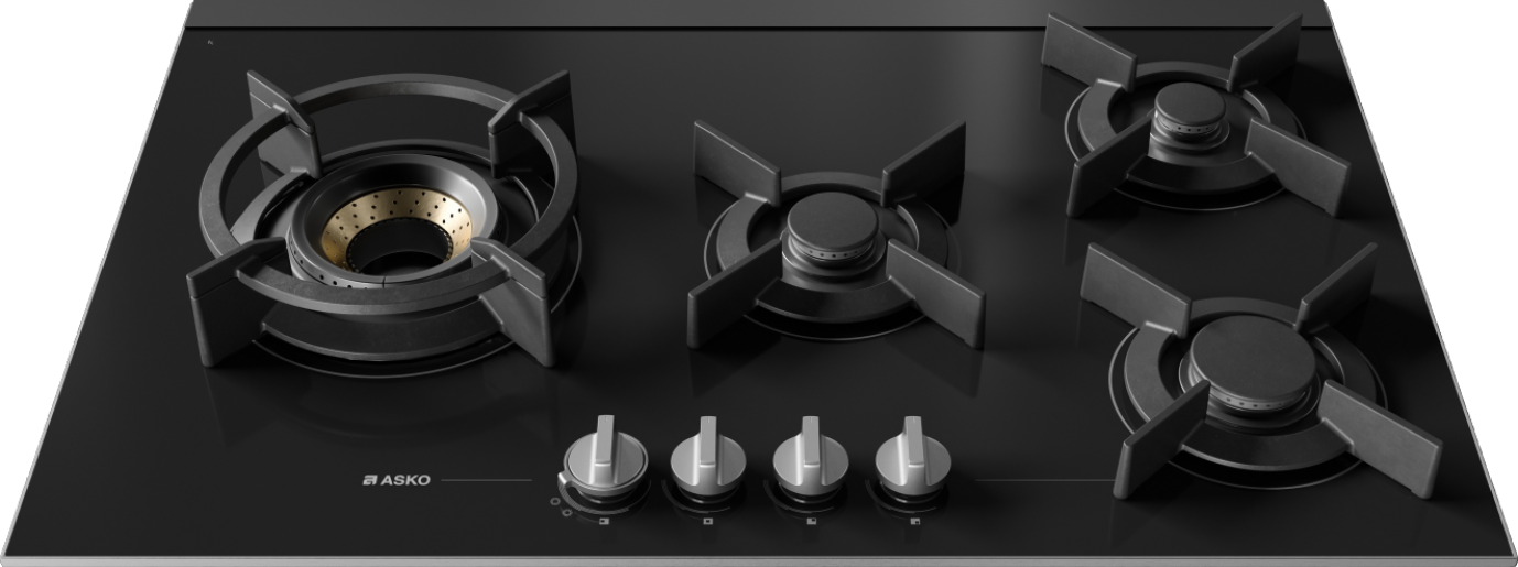 Asko 80cm Hob Gas 4 Burner Volcano Cooktop Black Glass HG8843BGD1 - ASKO Seconds Discount