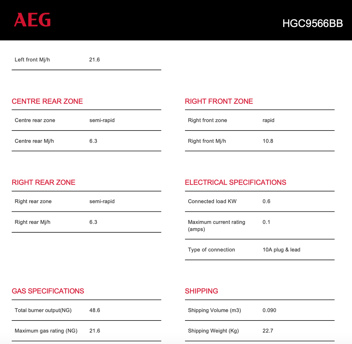 AEG HGC9566BB 90cm Natural Gas Cooktop with Wok Burner - AEG Factory Seconds