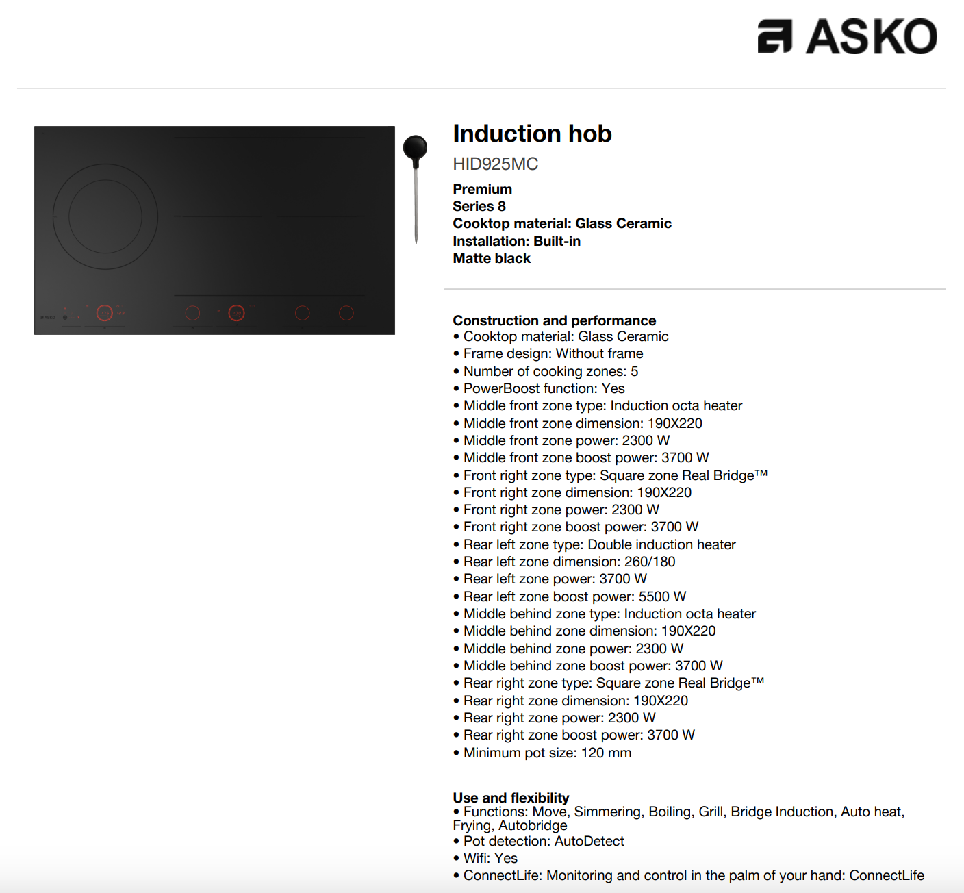 ASKO HID925MC Celsius Cooking 90cm Induction Cooktop - ASKO Seconds Discount