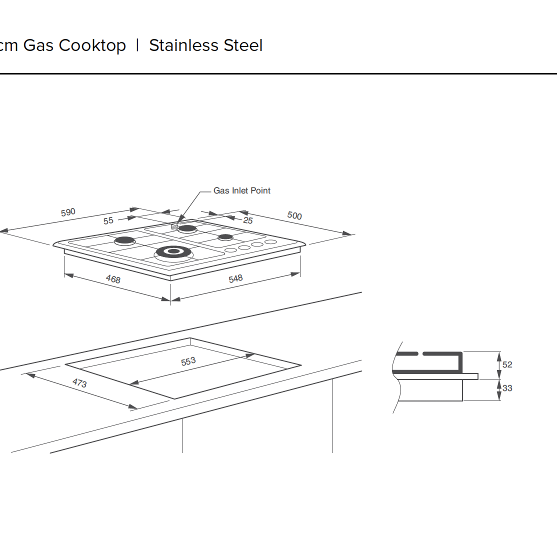 Technika HTB64GWS 4 Burner Stainless Steel Gas Cooktop