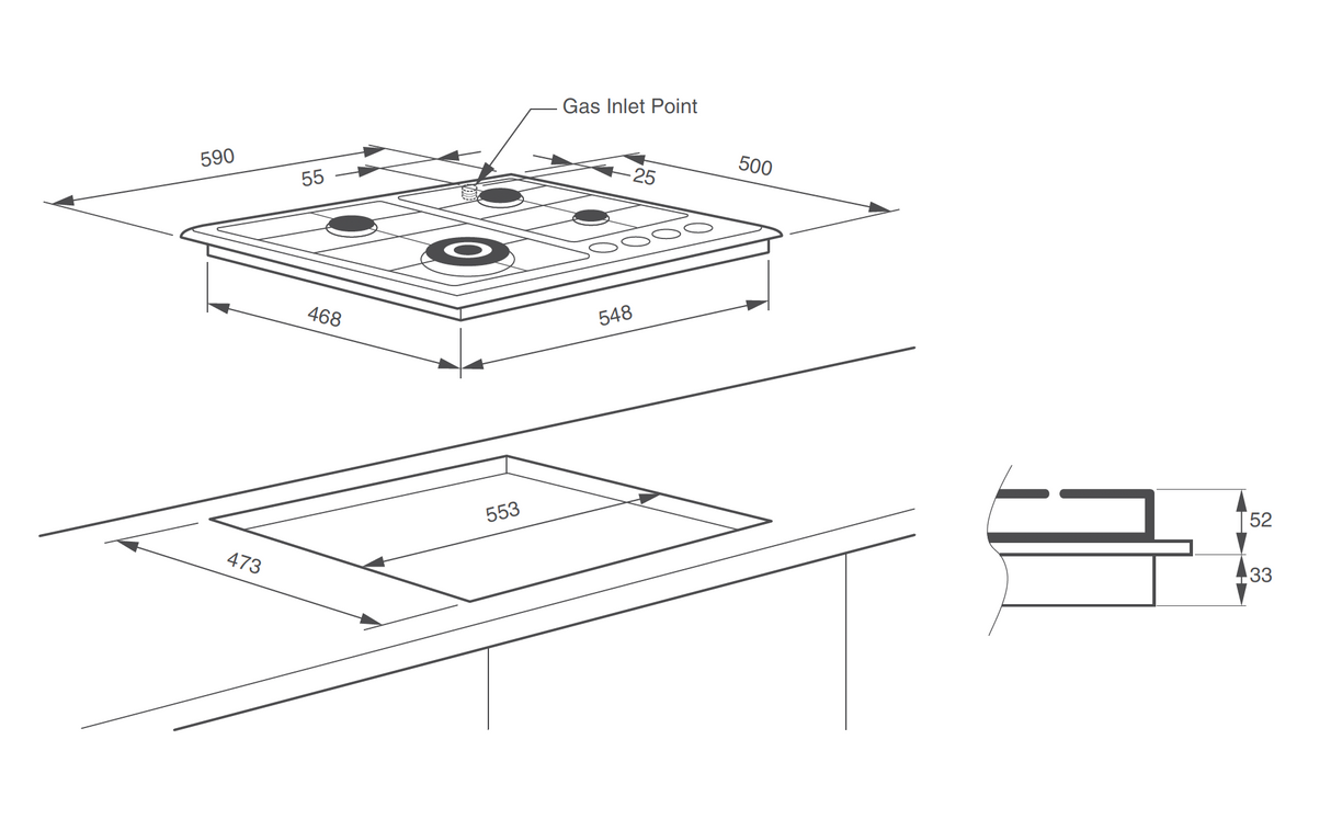 Technika HTB64GWS 4 Burner Stainless Steel Gas Cooktop