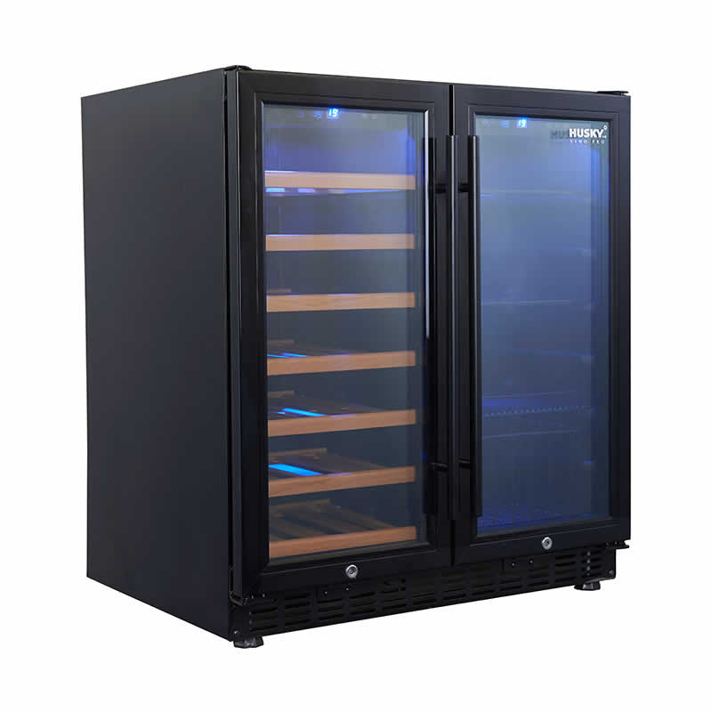 Husky Vino Pro Double Door Wine Fridge & Drinks Chiller in Black Door Trim HUS-WC66B-BK-ZY