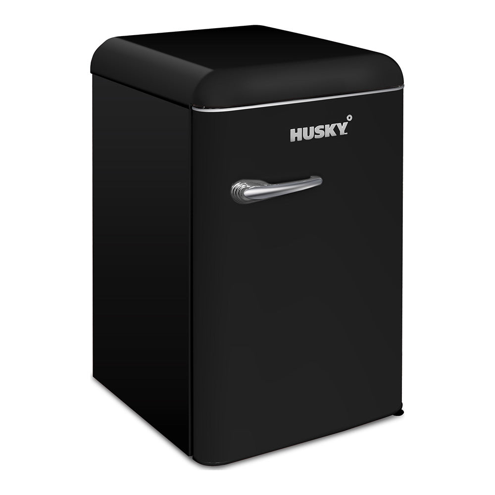 Husky 118L Solid Door Retro Style Bar Fridge in Black HUSRET135BKHU