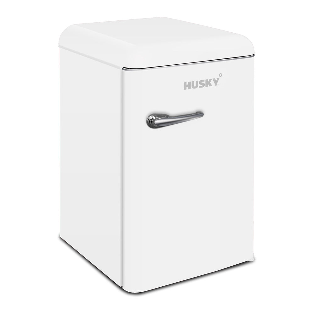 Husky 118L Solid Door Retro Style Bar Fridge in White HUSRET135WHHU