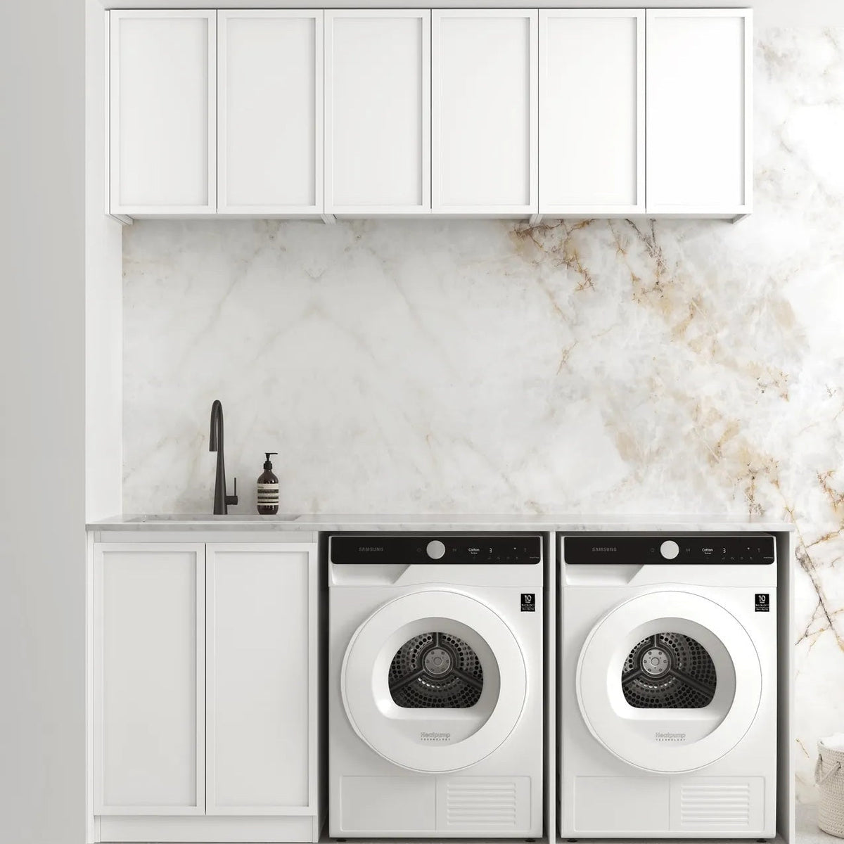 Otti LA-1960A-BOHW-NCA Hampshire Laundry Kit 1960A White / Natural Carrara Marble Top