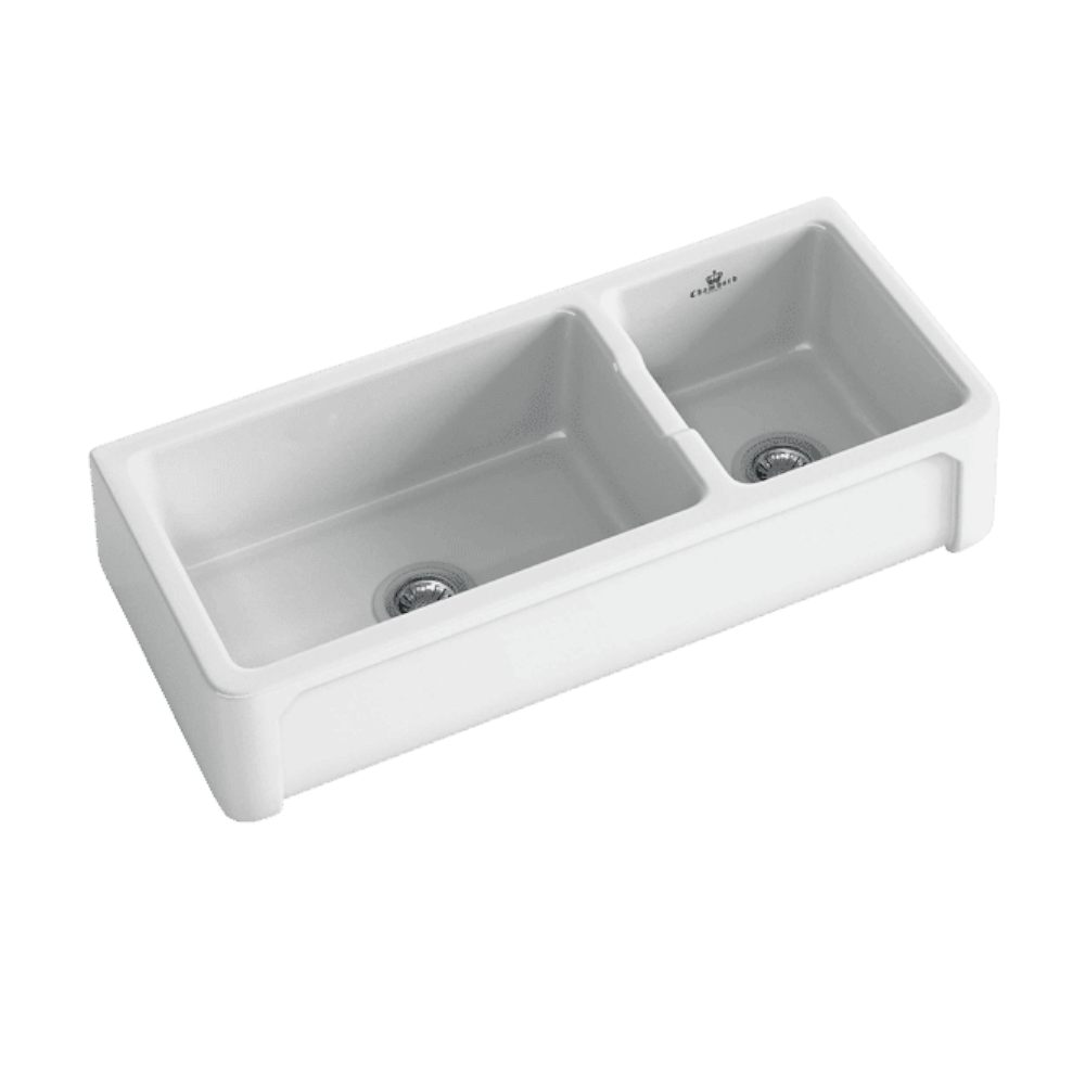 Abey Chambord Henri 1&1/2 Bowl Fireclay Sink, 997x480x220mm, White, HENRI-3W