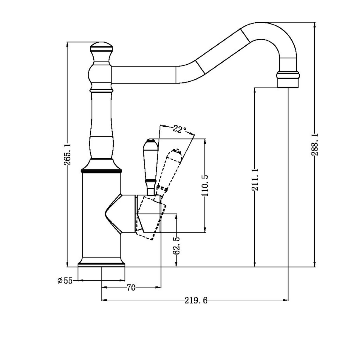 Nero York Kitchen Mixer Hook Spout - Chrome