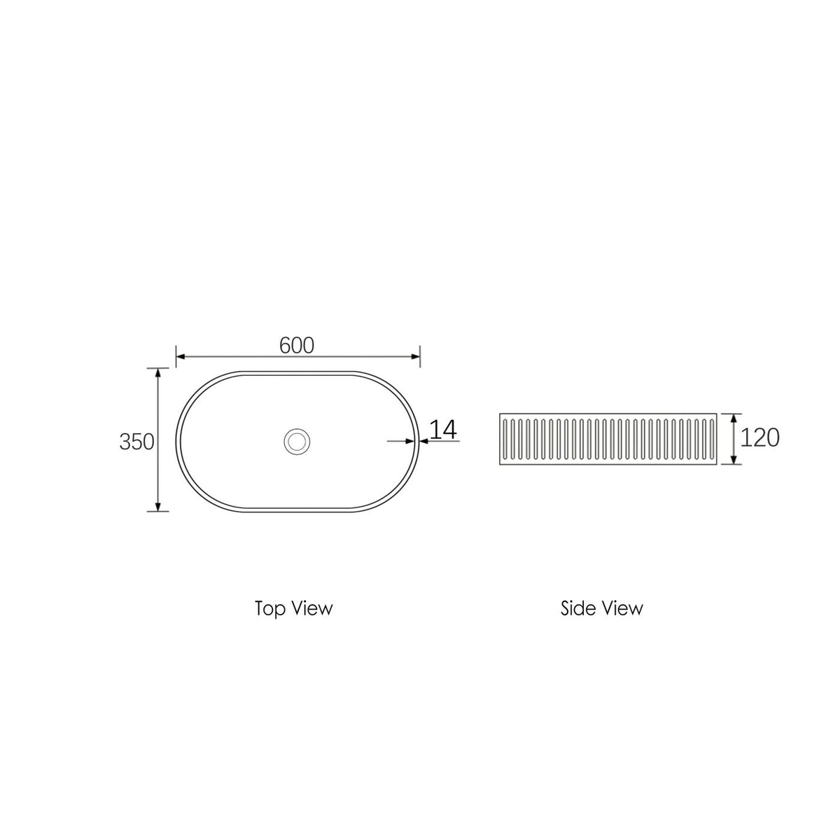 Otti OT6035CONW Hudson Oval 600x350x120 Concrete Fluted White Above Counter Basin