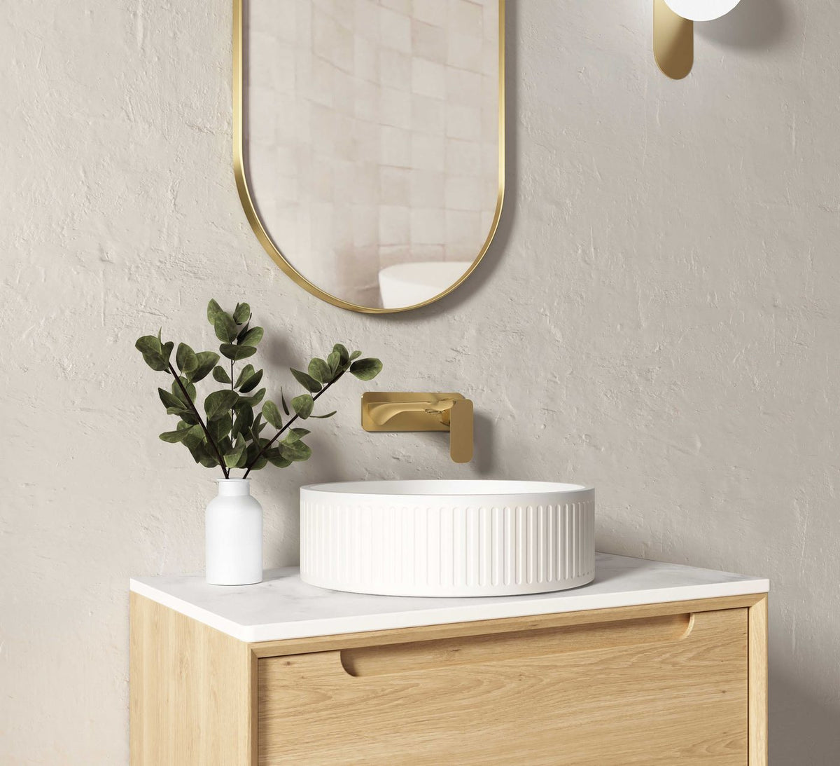 Otti OT4000CONW Hudson Round 400x400x120 Concrete Fluted White Above Counter Basin