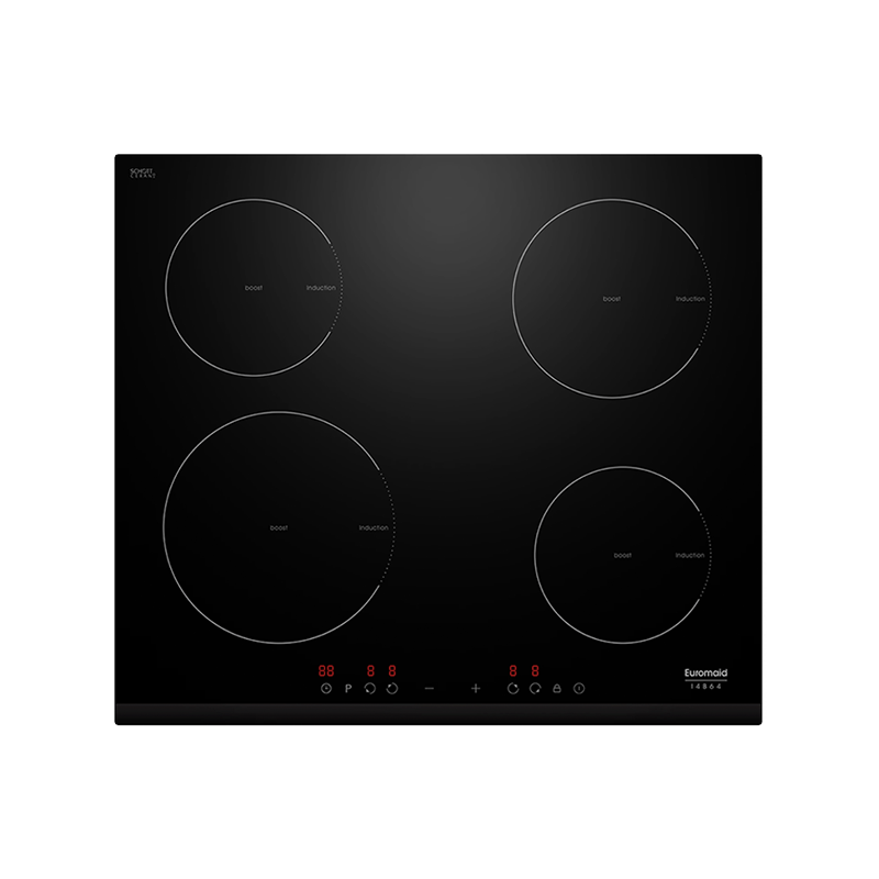 Euromaid I4B64 60cm Induction Cooktop with 4 Zones, Black - Ex Display Discount