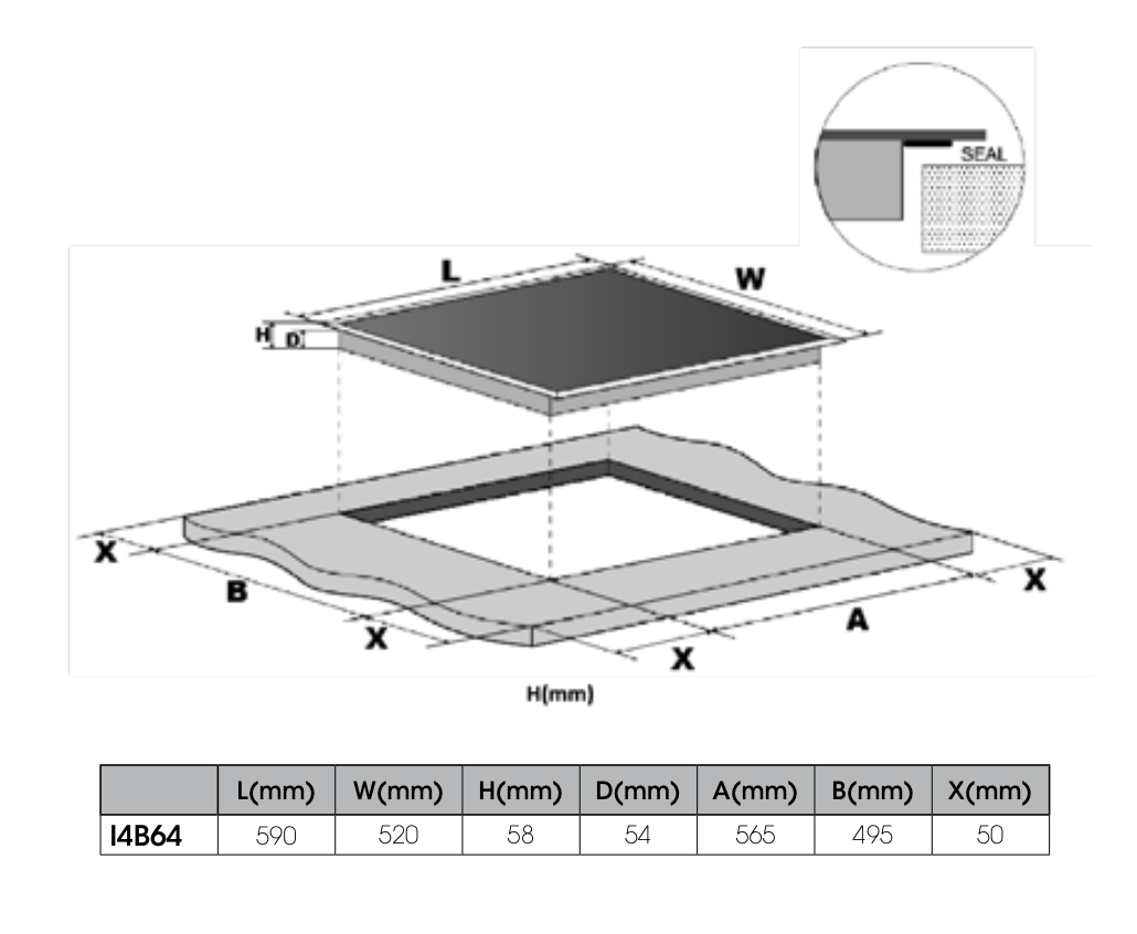 Euromaid I4B64 60cm Induction Cooktop with 4 Zones, Black - Ex Display Discount