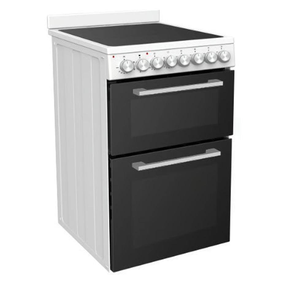 Inalto I54DOCEW 54cm White Freestanding Double Stove with Ceramic Cooktop