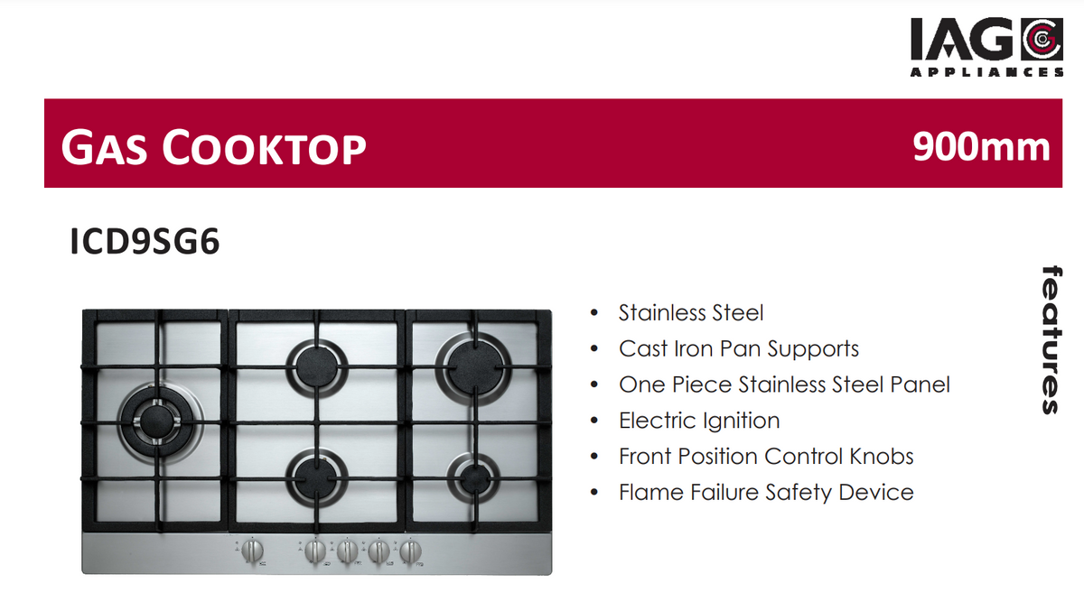 IAG ICD9SG6 90cm Stainless Steel Gas Cooktop