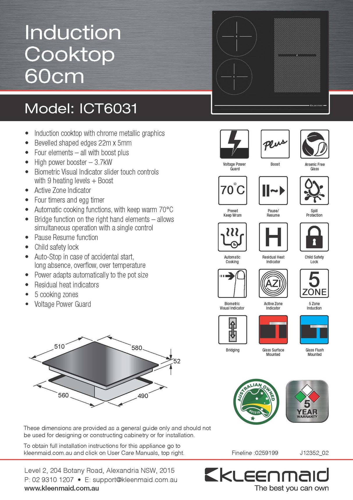 Kleenmaid ICT6031 60cm Induction Cooktop