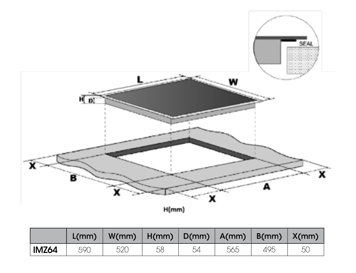 Euromaid IMZ64 60cm Induction Cooktop With 4 Zones and Multi-Flex, Black - Ex Display Discount