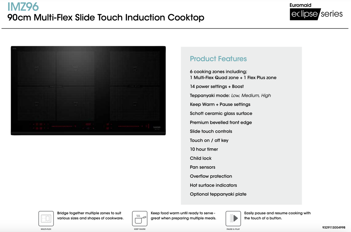 Euromaid IMZ96 90cm Multi-Flex Induction Cooktop, Black - Ex Display Discount