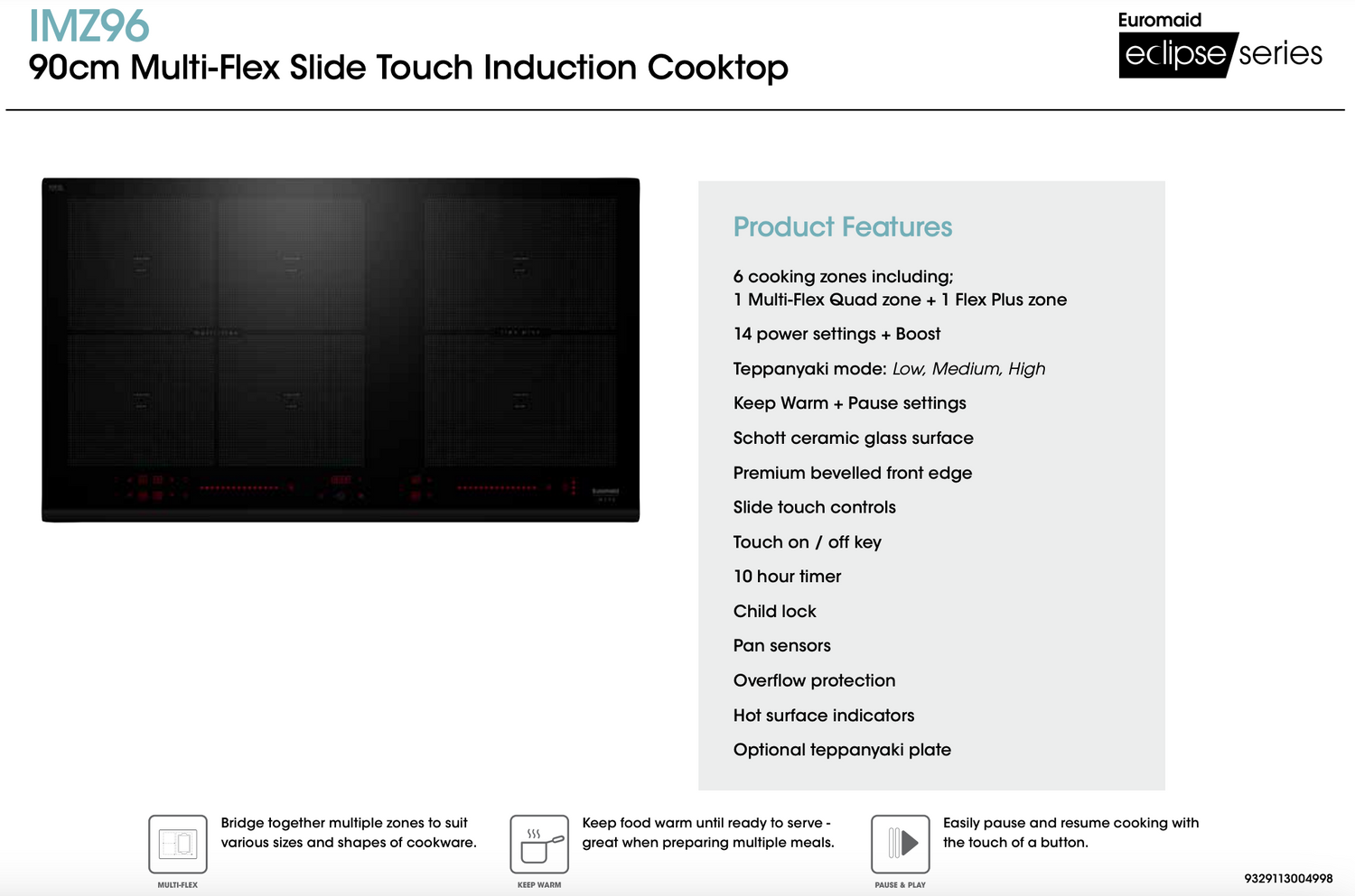 Euromaid IMZ96 90cm Multi-Flex Induction Cooktop, Black - Ex Display Discount