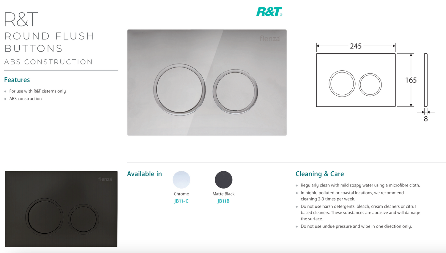 R&T JB11GM Round Button Flush Plate, Gun Metal