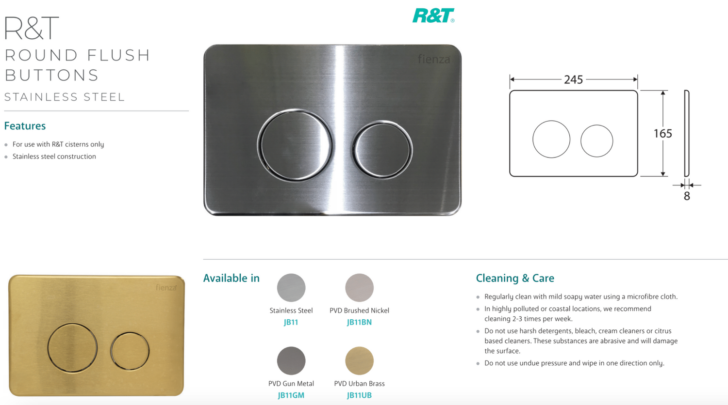R&T JB11UB Round Button Flush Plate, Urban Brass