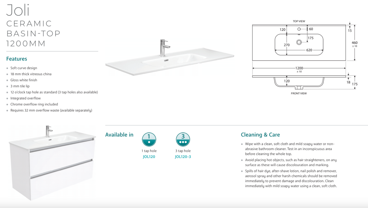 Fienza JOL120RSC 1200 Joli Alina Scandi Oak Wall-Hung Vanity